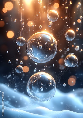 Wallpaper Mural A series of bubbles floating in the air, creating a sense of lightness and playfulness. The bubbles are scattered throughout the scene, with some floating close to the ground Torontodigital.ca