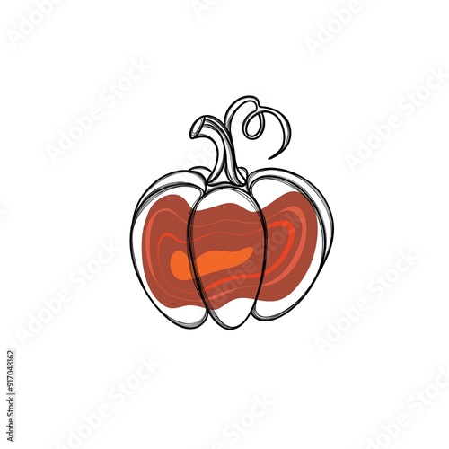 Line Art Free Hand Drawn Pumpkin Sticker. Autumn Pumpkin Stickers