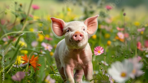 Wallpaper Mural Piglet in a Meadow of Flowers Torontodigital.ca