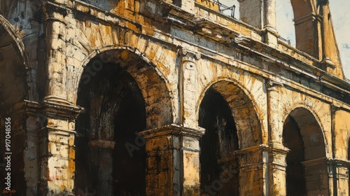 arches and columns, with detailed textures and stonework highlighted against a bright or neutral background.