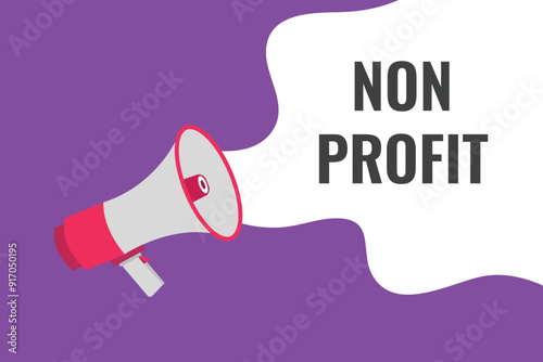 non profit button, banner, label, template for website. non profit text with colorful megaphone icon
