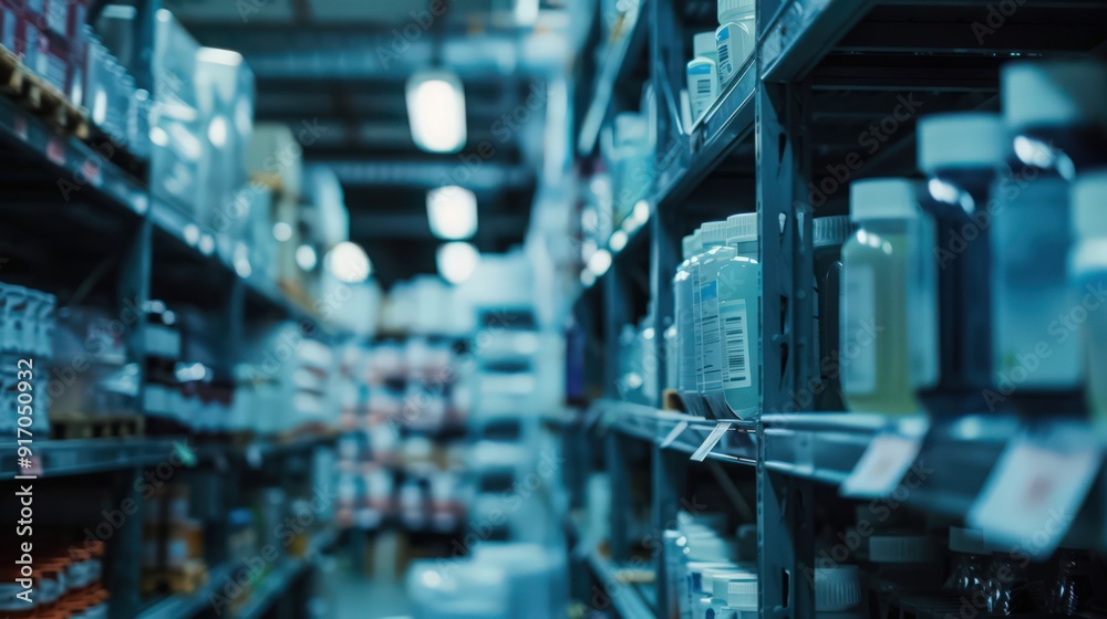 A close-up of warehouse racking systems filled with various products, emphasizing organized storage solutions A close-up of warehouse racking systems filled with various products, emphasizing organized storage solutions