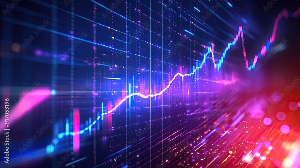 Conceptual image of a business growth curve with rising trends and financial indicators on a high-tech display Conceptual image of a business growth curve with rising trends and financial indicators on a high-tech display