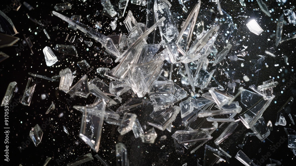 A dramatic scene of a glass shattering mid-air, with pieces flying outward in all directions. A dramatic scene of a glass shattering mid-air, with pieces flying outward in all directions.