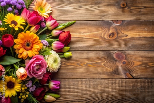 Nice flowers on wood background-with space on top