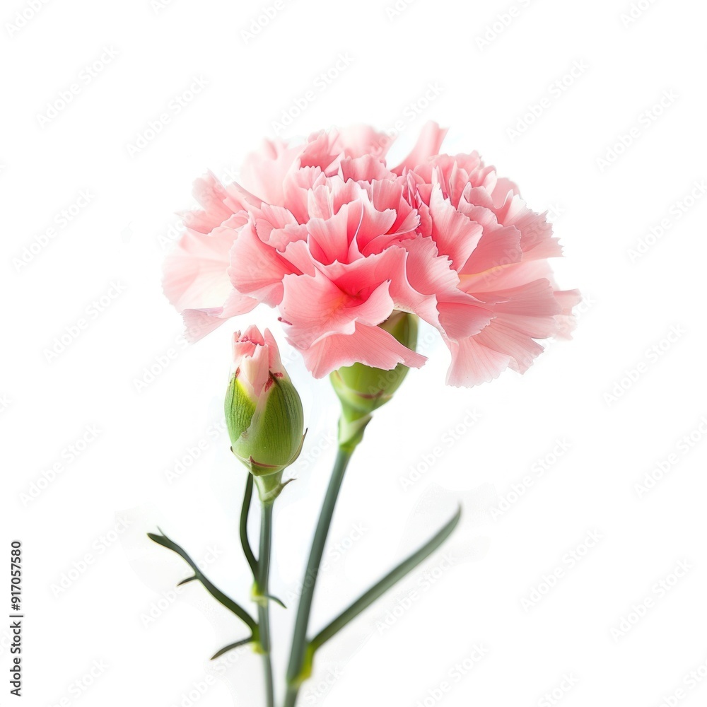 Pink Carnation Flower with Bud Isolated on White Background. Pink Carnation Flower with Bud Isolated on White Background.