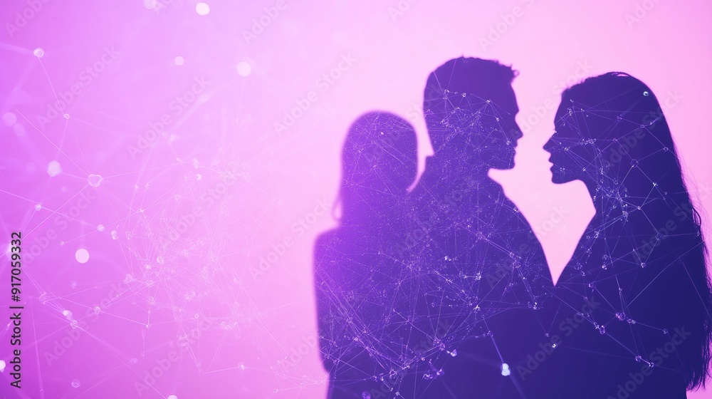 Background of people analyzing groups of data, solid light violet background color with writing space on the left side.
