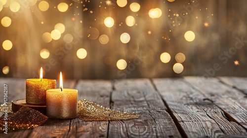 Cozy Atmospheric Blurred Warm Background for Christmas Featuring Candles and Bokeh