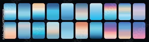 Sky blue gradient set. Collection of blue gradients