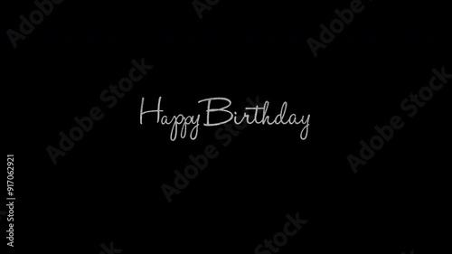 Happy Birthday White Handwritten style chalkboard animation text on alpha transparent background 