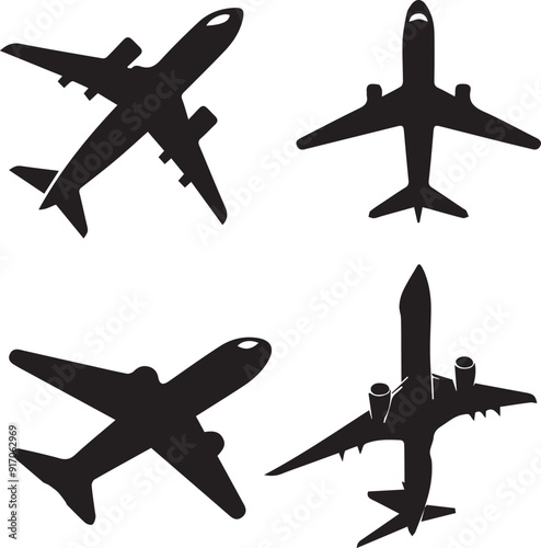 silhouette of clean vector Airplane set isolated on white background