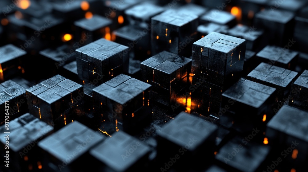 Abstract 3D Cubes with Glowing Lines and a Dark Background Abstract 3D Cubes with Glowing Lines and a Dark Background