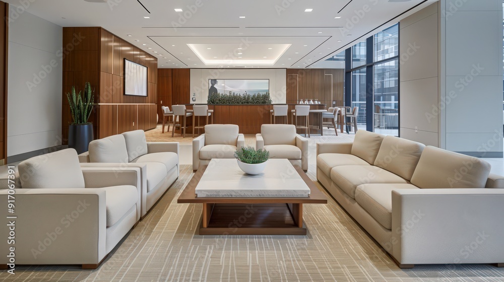 Fototapeta premium room features large, comfortable sofas arranged around a central coffee table, encouraging social interaction among guests.