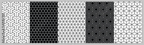 Six black and white patterns with polygonal shapes