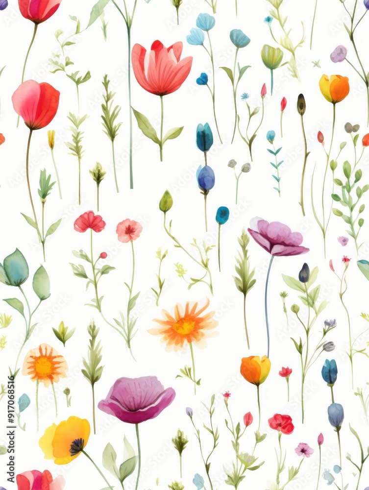 A vibrant pattern featuring various colorful flowers and plants in a whimsical arrangement. A vibrant pattern featuring various colorful flowers and plants in a whimsical arrangement.