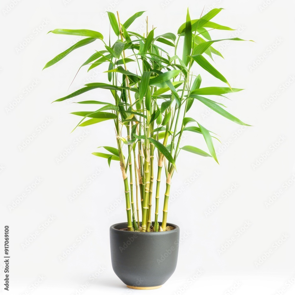 Lush Green Bamboo Plant In Pot. Lush Green Bamboo Plant In Pot.