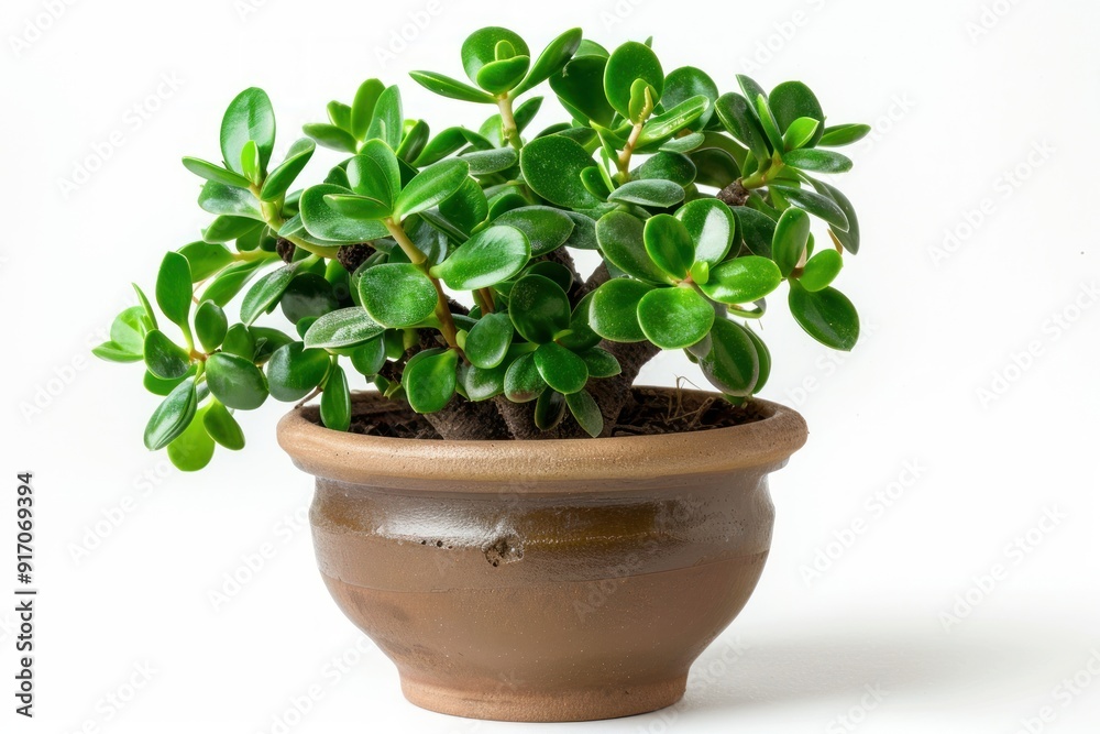 Lush green plant in a brown pot on a white background. Lush green plant in a brown pot on a white background.