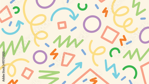 Fun colorful set of abstract doodle lines. Creative collection of minimalist symbols for creative projects.
