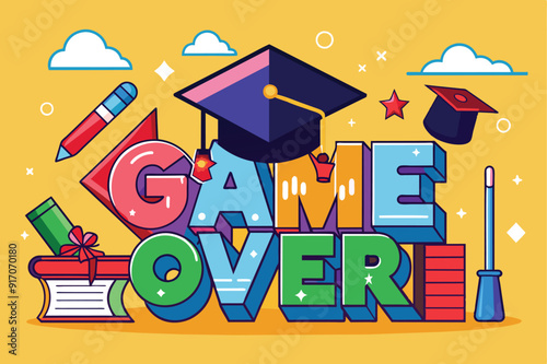 Drawing of graduation cap. Graduation cap icon. Abstract background drawn with one line. Vector illustration.
