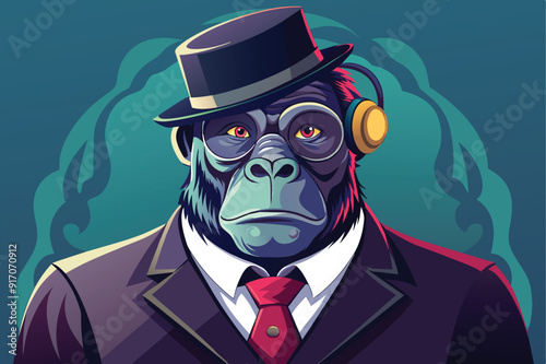 Cool gorilla wearing a DJ look vector, businessman gorilla monkey in a suit esport vector logotype, gorilla logo, gorilla icon, gorilla sticker, gorilla symbol, gorilla emblem