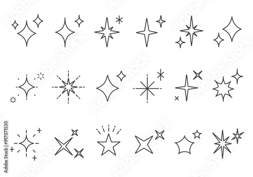 いろんなキラキラアイコンセット（線画）