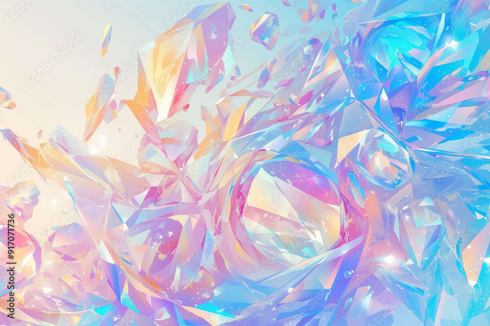 A holographic abstract background with iridescent crystal shapes, pastel rainbow colors, and glow. Realistic illustration photo A holographic abstract background with iridescent crystal shapes, pastel rainbow colors, and glow. Realistic illustration photo