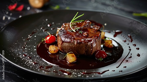 food elegant expensive dish plate dark black gourmet dinner chef