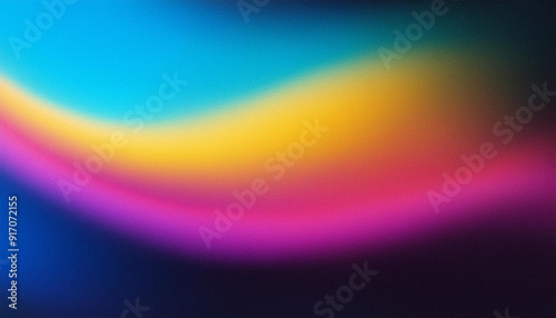 Symphony of Gradient Waves in Vibrant Yellow, Pink, and Blue Hues Against a Deep Black Canvas, Dynamic Motion in a Minimalistic Abstract Design Vivid Fluidity