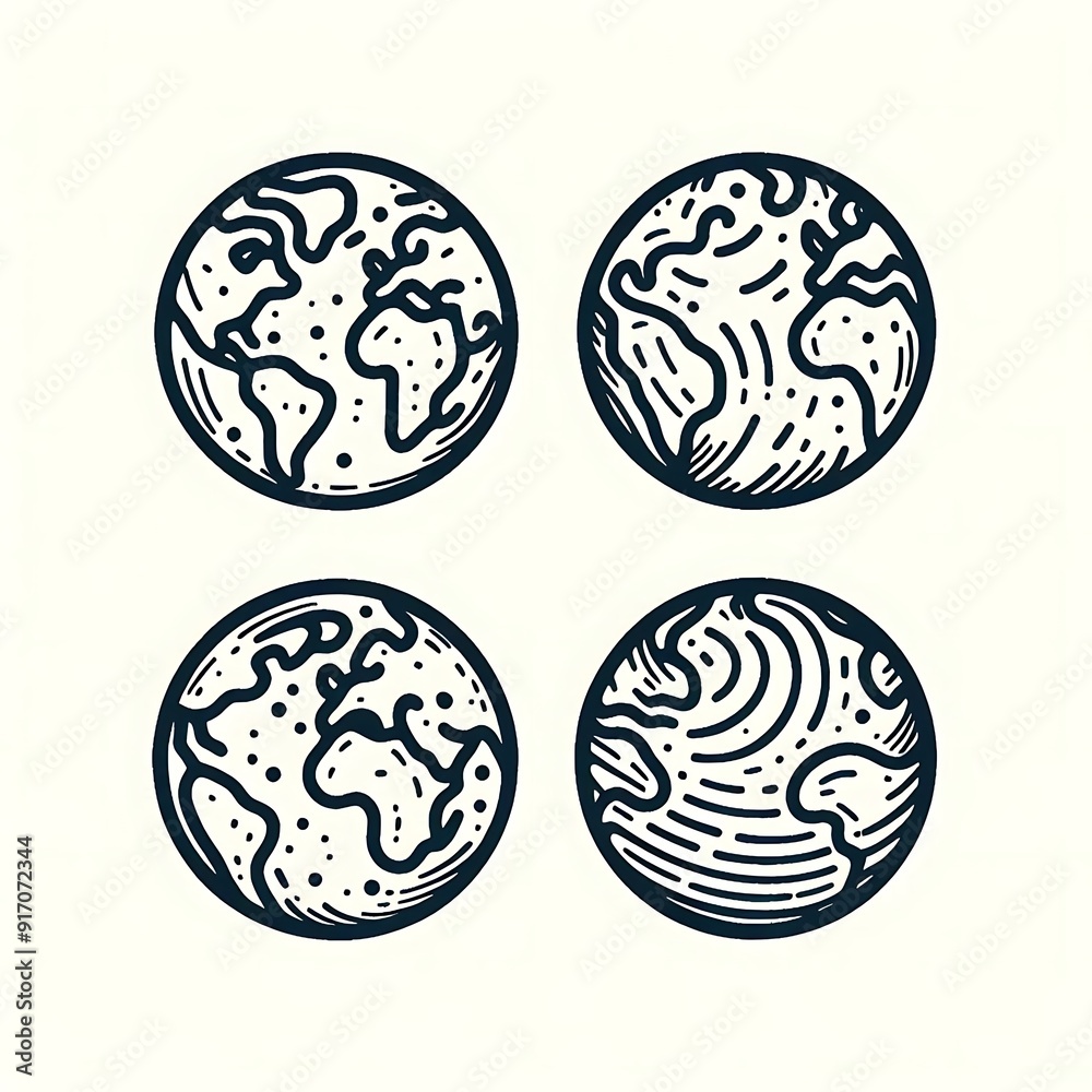 Obraz premium Collection of freehand world map sketch on globe. 