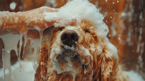 The dog during bath time photo