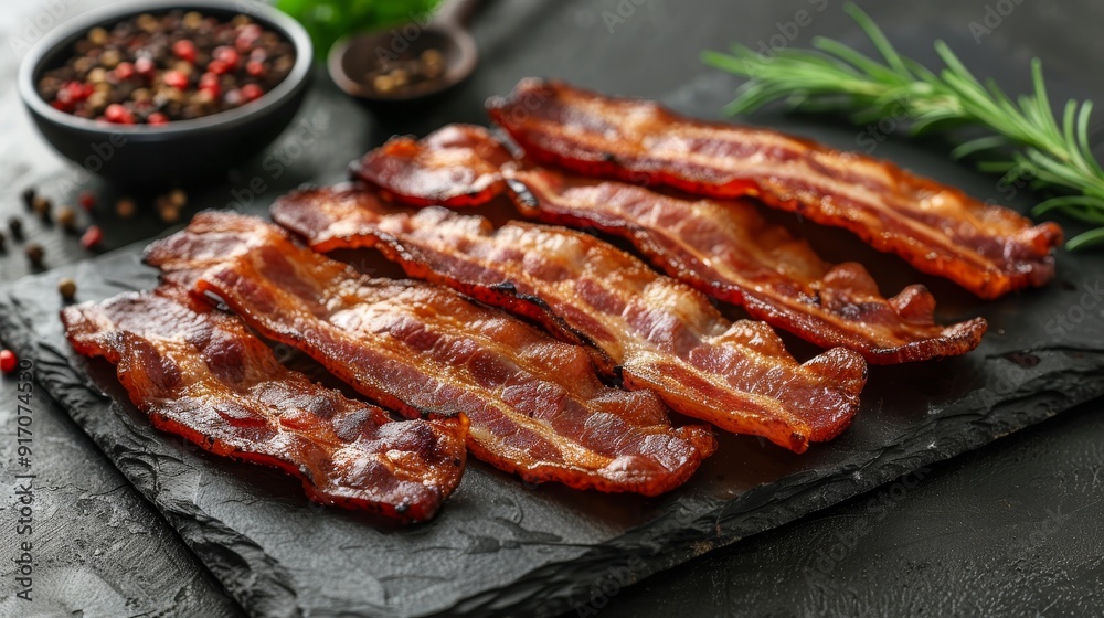 Close up texture of crispy fried bacon slices, perfect background for food enthusiasts Close up texture of crispy fried bacon slices, perfect background for food enthusiasts