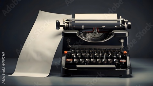 A classic typewriter with a blank sheet of paper in it, isolated on a transparent background.