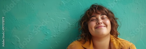 An image of a happy, overweight woman on a green. Generative Ai