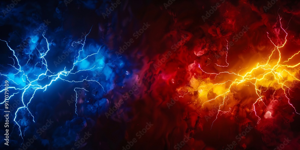 A blue and red lightning bolt on a black background A blue and red lightning bolt on a black background