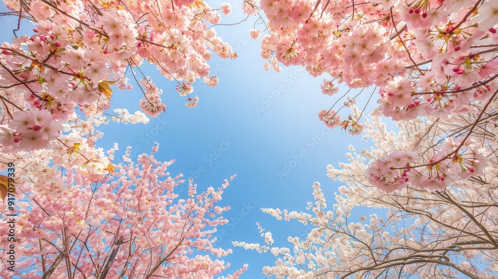 Pink Cherry Blossoms Against a Blue Sky Pink Cherry Blossoms Against a Blue Sky