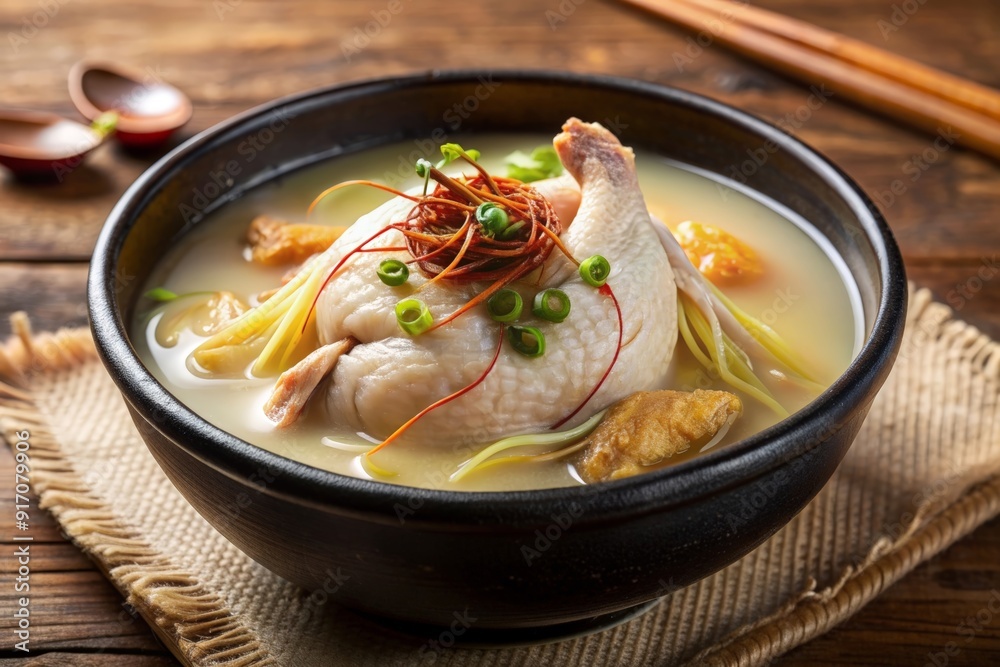 Samgyetang chicken soup with ginseng and asian herbs