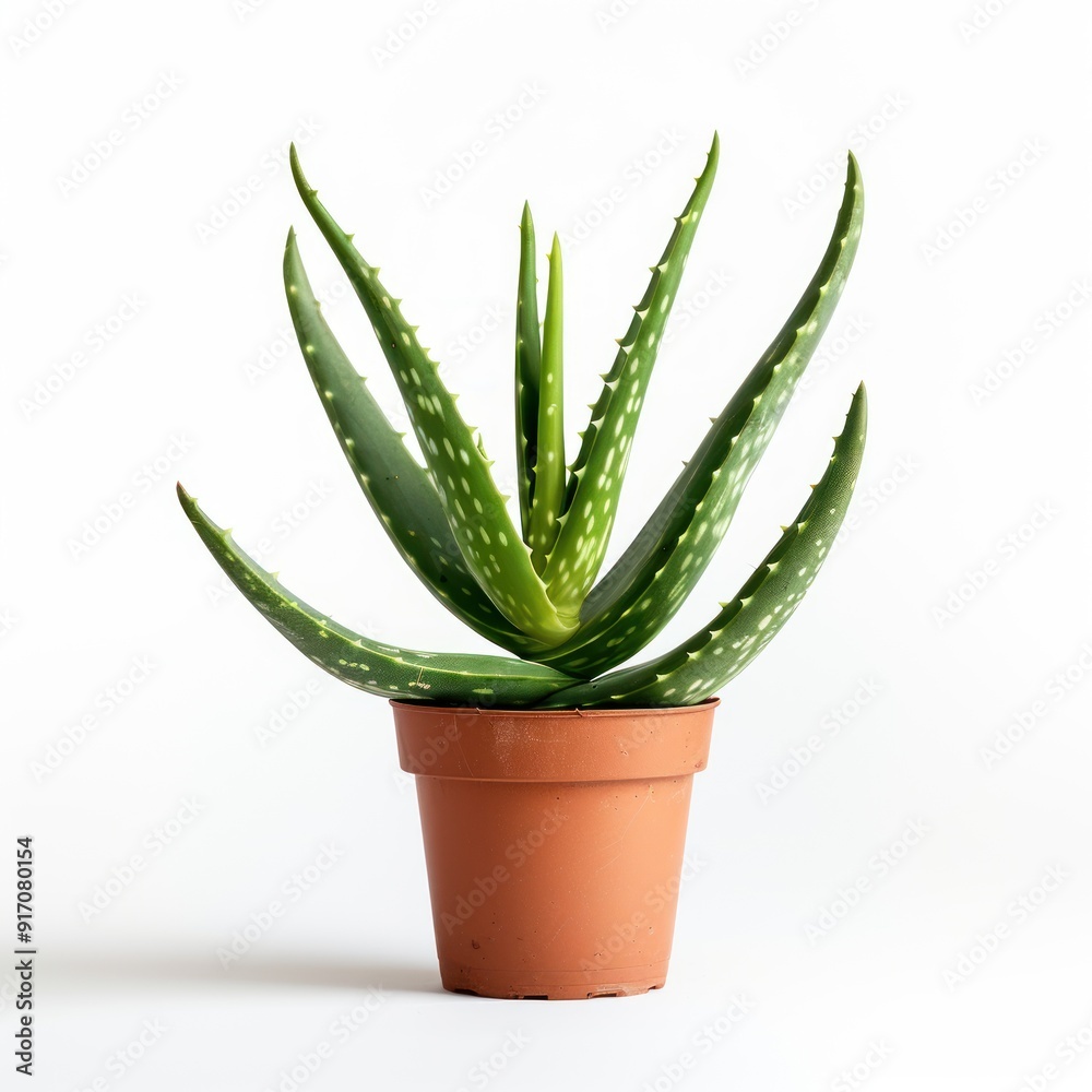 Aloe vera plant in a terracotta pot on a white background. Aloe vera plant in a terracotta pot on a white background.