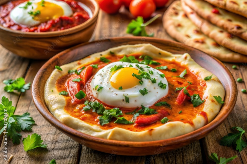 Rich colors of cilbir with tomato sauce Rich colors of cilbir with tomato sauce