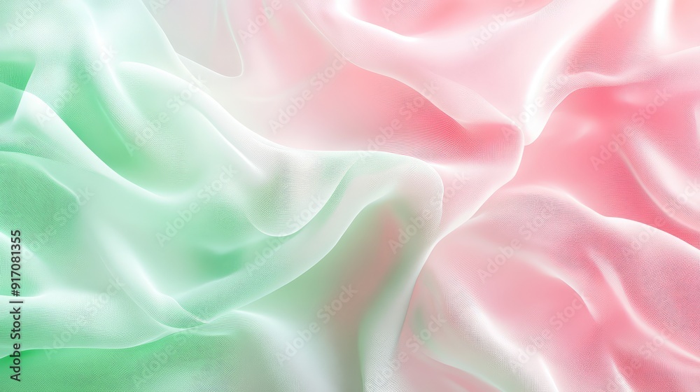 Light pink and green flowing chiffon fabric texture. Bright summer banner, material, photorealistic abstract background. AI generation Light pink and green flowing chiffon fabric texture. Bright summer banner, material, photorealistic abstract background. AI generation