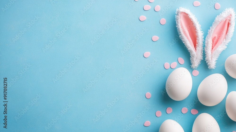 easter bunny ears white eggs on isolated pastel background with copyspace easter bunny ears white eggs on isolated pastel background with copyspace