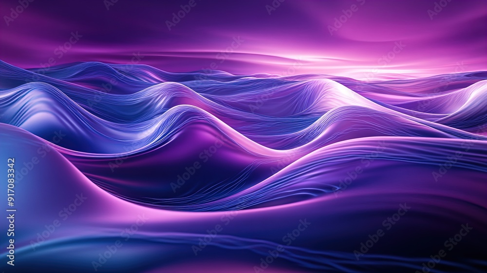 Fototapeta premium Dreamy Surreal Landscape Poster: Intricate Waves of Purple and Blue Light Reflections for a Stunning Sports Interior Upgrade