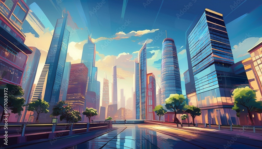 Naklejka premium urban landscape illustration, AI generated
