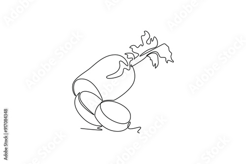 Continuous one line drawing of sliced healthy organic white radish for harvesting logo identity. Fresh Japanese daikon concept for vegetable icon. Single line draw design vector graphic illustration