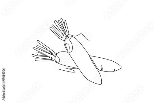 Continuous one line drawing whole healthy organic white radish for farming or cooking logo identity. Fresh Japanese daikon concept vegetable icon. Single line draw design vector graphic illustration