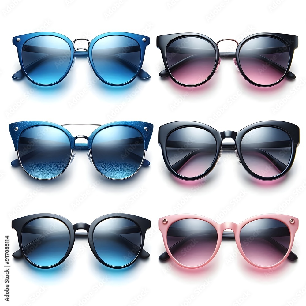 Generative AI An assortment of four sunglasses featuring different shapes and colors, perfect for adding flair to any outfit. Generative AI An assortment of four sunglasses featuring different shapes and colors, perfect for adding flair to any outfit.