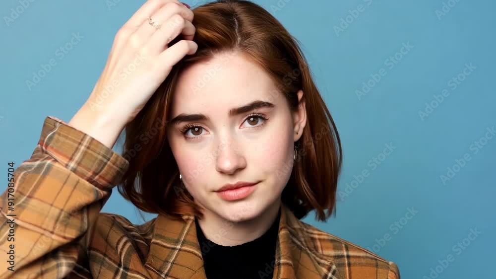 A young woman showcases her creativity with a stylish pose, emphasizing her outfit against a vibrant background, blending fashion and personality effortlessly A young woman showcases her creativity with a stylish pose, emphasizing her outfit against a vibrant background, blending fashion and personality effortlessly