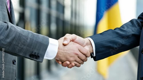 Two leaders shake hands in a significant moment of diplomacy, signaling a commitment to collaboration and mutual support at the summit focused on peace initiatives photo