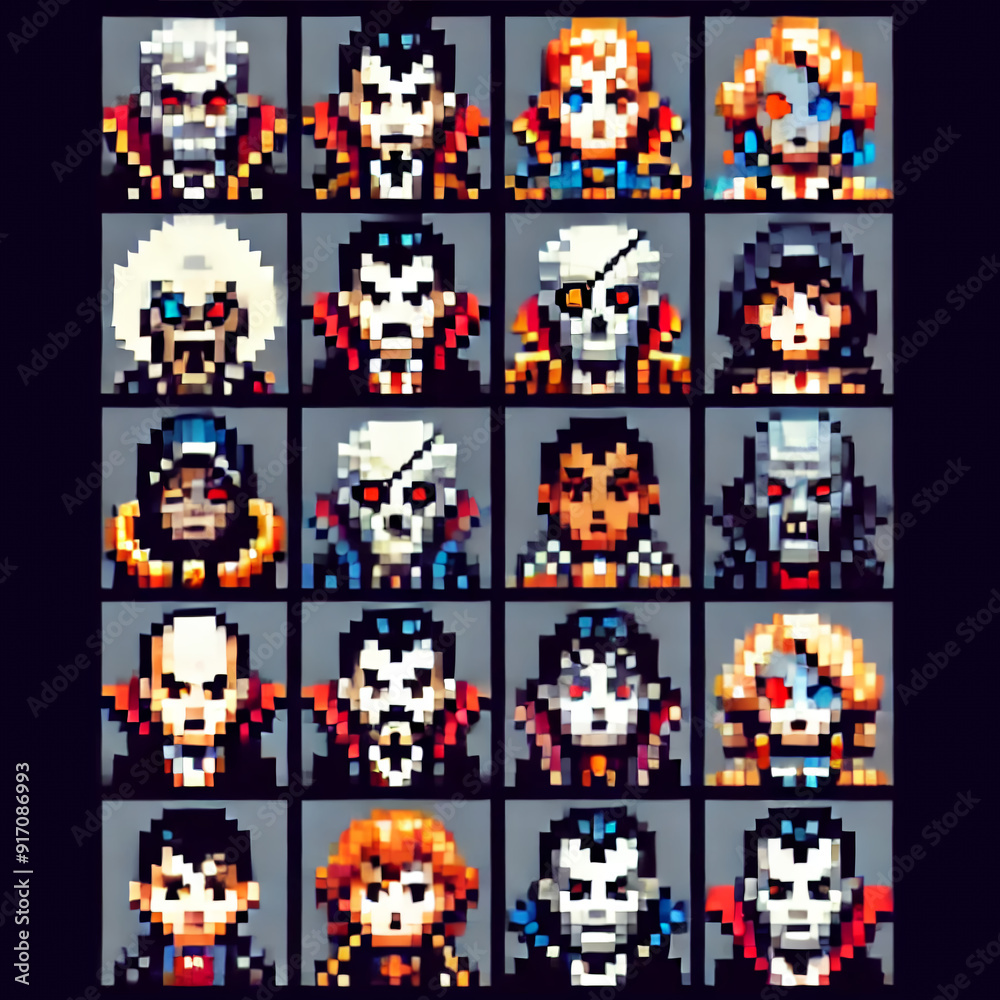 Sprite sheet of pixel art icons with Count Dracula theme
