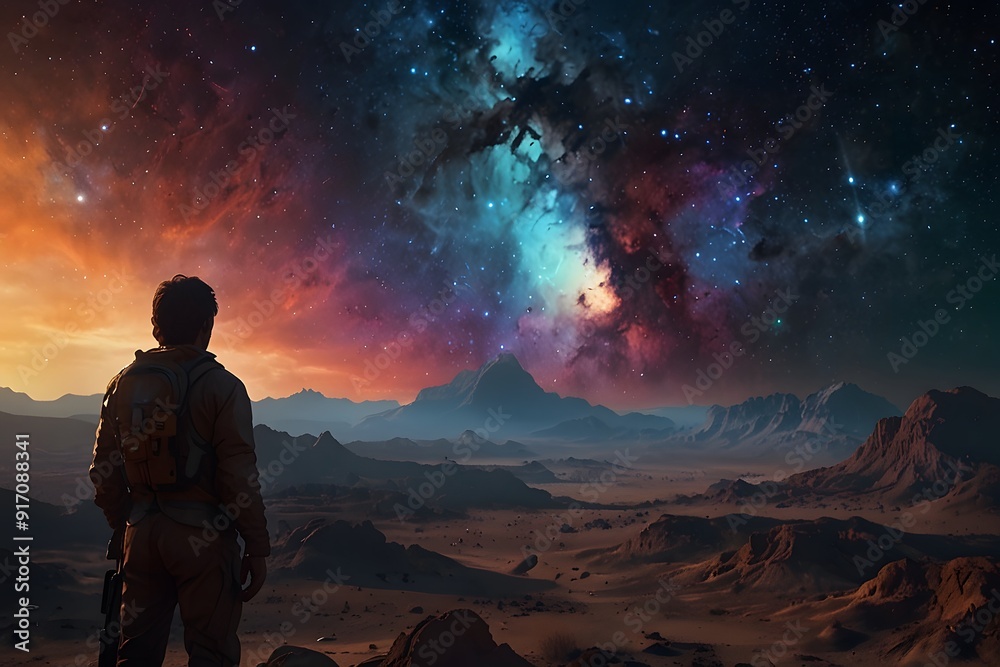 Desert City, Purple sky and galaxy Background, Generative Ai Desert City, Purple sky and galaxy Background, Generative Ai