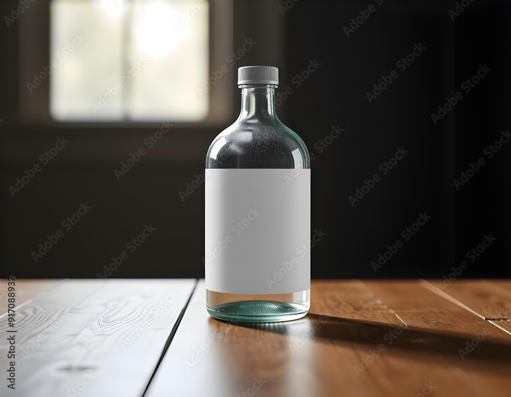 blank bottle mockup on a wooden table with a natural light source illuminating it from the side create with ai blank bottle mockup on a wooden table with a natural light source illuminating it from the side create with ai
